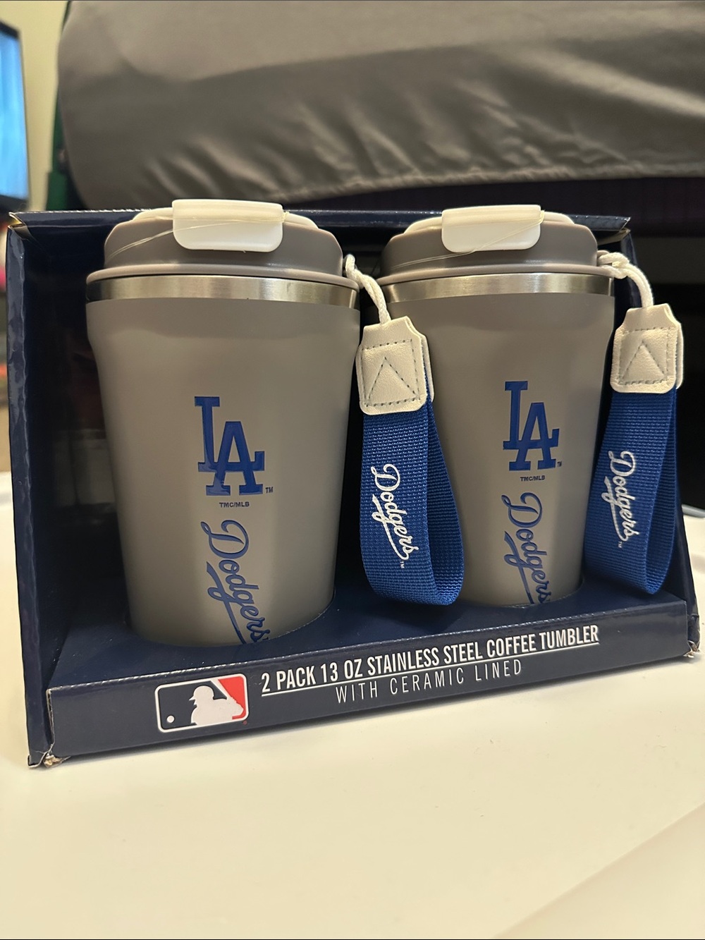 LA DODGERS MLB BASEBALL Gray Stainless Steel Travel Mug - 2 Pack Set